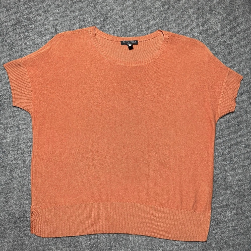 Eileen Fisher Petite Medium Merino Wool Blend‎ Orange Short Sleeve Knit Pullover